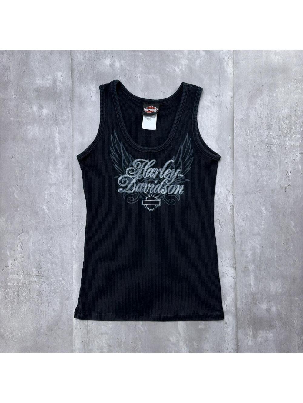 Y2K Black Harley Davidson Grunge Gothic Biker Thermal Sleeveless Top